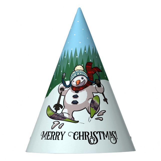 Gorro De Fiesta Funny Snowman Merry Christmas Skiing Cartoon (Anverso)