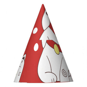 Gorro De Fiesta Gato Maneki-Neko, patrón de doodle japonés.