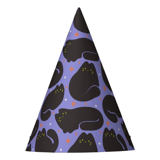 Gorro De Fiesta Gato negro retro en morado (Anverso)