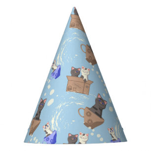 Gorro De Fiesta Gatos en caja y gotas de leche en azul