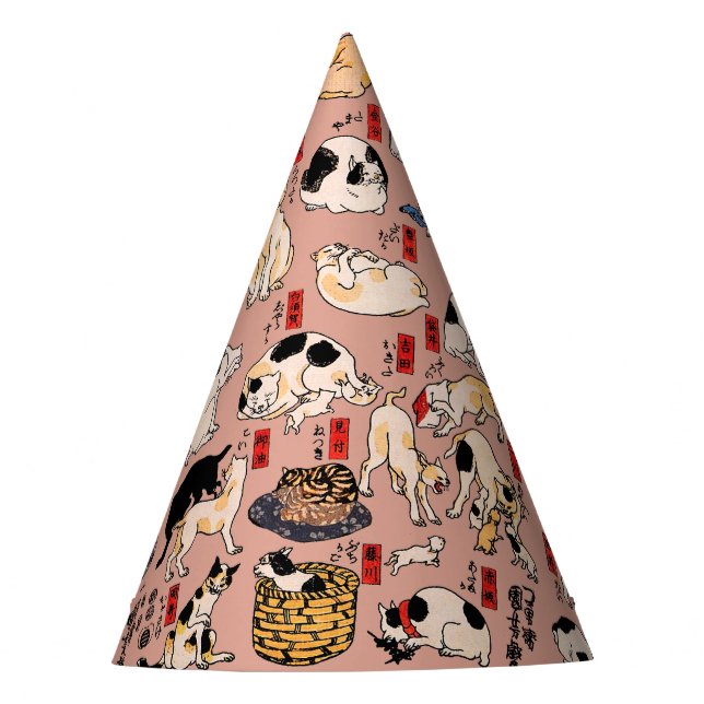 Gorro De Fiesta gatos japoneses Ukiyo-e Funny kitty (Anverso)