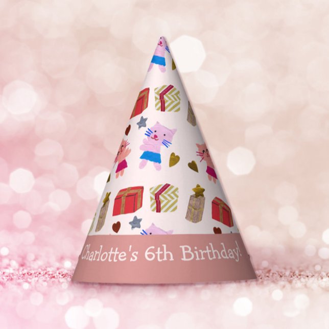 Gorro De Fiesta Gatos y presentación de niños rosados Cumpleaños (Subido por el creador)