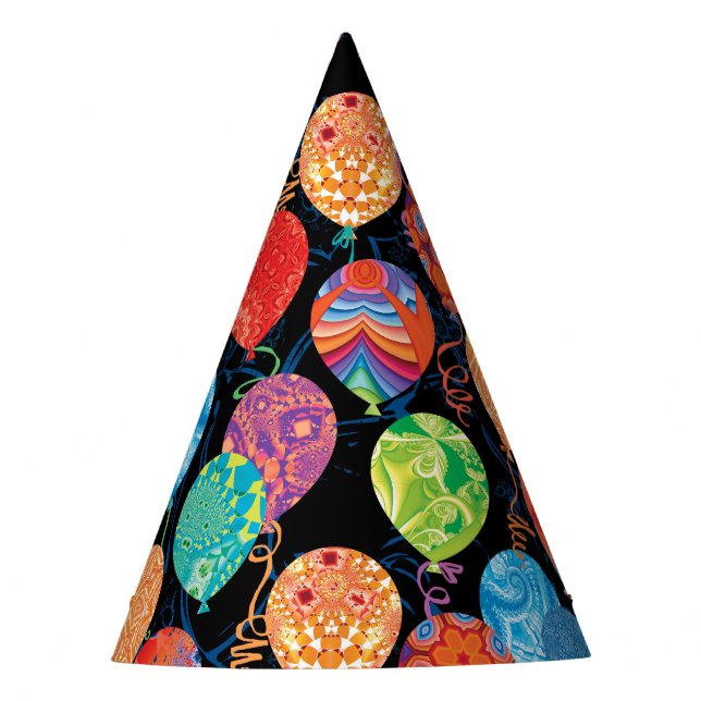 Gorro De Fiesta Globos de cumpleaños modernos sobre negro (Anverso)