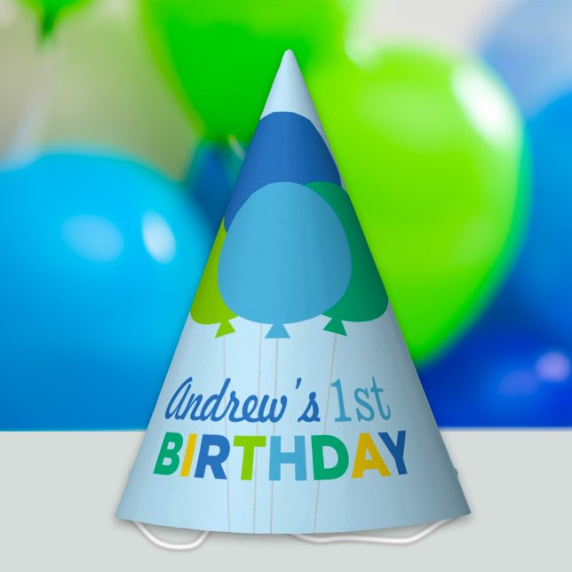 Gorro De Fiesta Globos verdes azules para niños de primer cumpleañ (Subido por el creador)