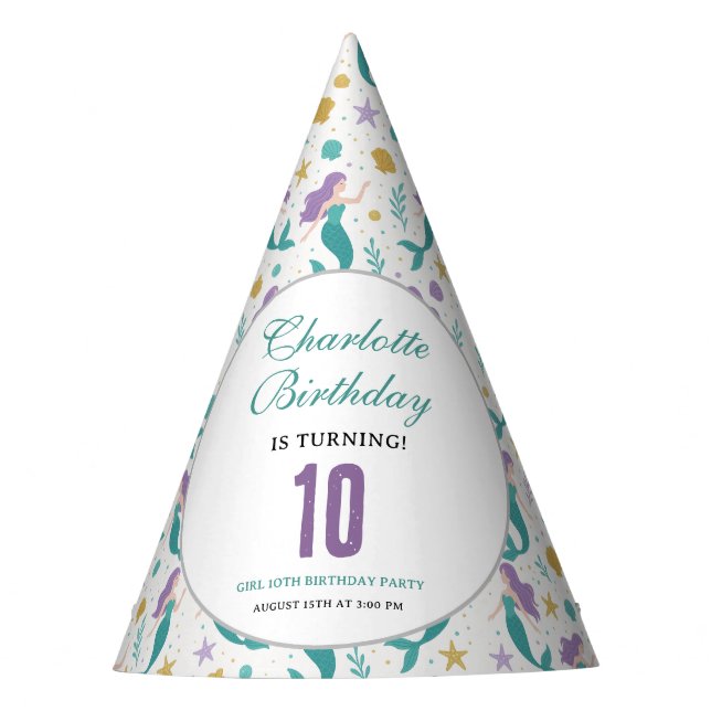 Gorro De Fiesta Gold Little Mermaid 10th Birthday | Under the Sea (Anverso)