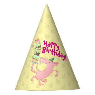 Gorro De Fiesta ¡Gracioso Cerdo Feliz Cumpleaños! Personalizado de