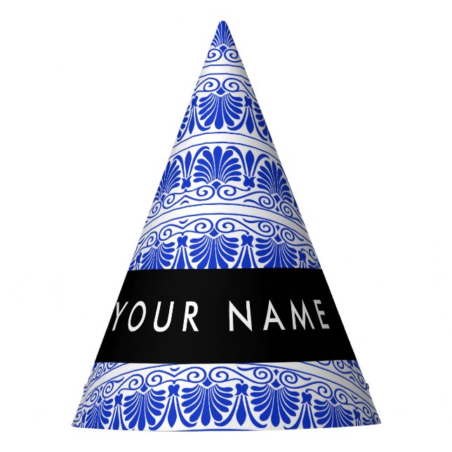 Gorro De Fiesta Griego Fret Arabesque Blue, Tu Nombre, Personaliza (Anverso)