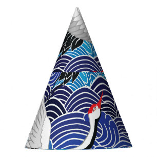 Gorro De Fiesta Grúa japonesa: Patrón de pájaro ordenado.