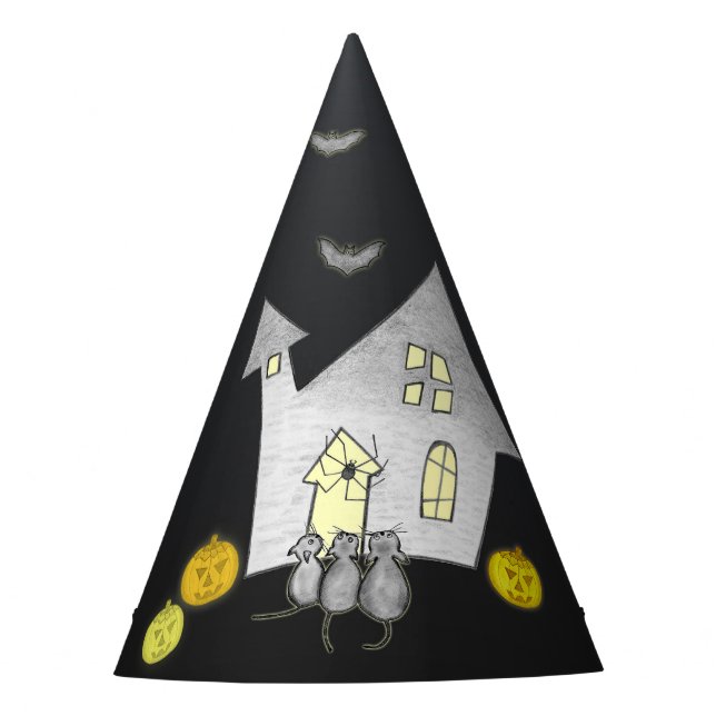 Gorro De Fiesta Halloween House, gatos negros, murciélagos, calaba (Anverso)