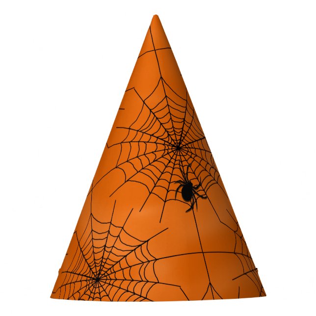 Gorro De Fiesta Halloween Spider Web con Spider sobre el Naranja (Anverso)