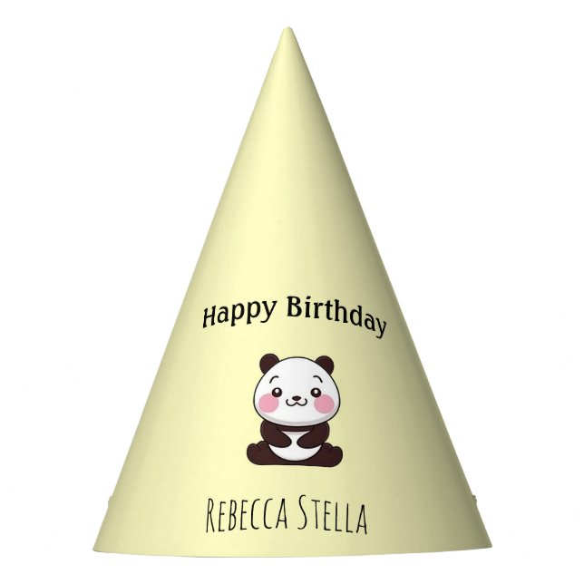 Gorro De Fiesta Happy birthday cute panda bear yellow (Anverso)