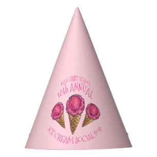 Gorro De Fiesta Helado de fresa Cream Cone Icecream Social Scoop