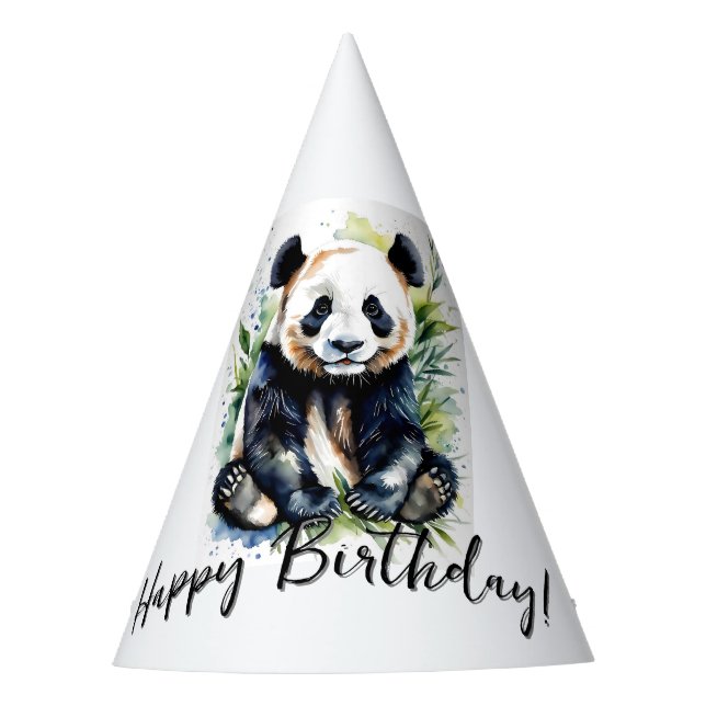 Gorro De Fiesta Hermosa acuarela Panda Bear Feliz Cumpleaños (Anverso)