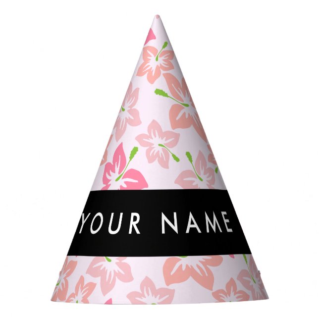 Gorro De Fiesta Hibisco Rosa, Flores Rosas, Tu Nombre (Anverso)