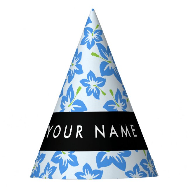 Gorro De Fiesta Hibiscus azul, Flores azules, tu nombre (Anverso)