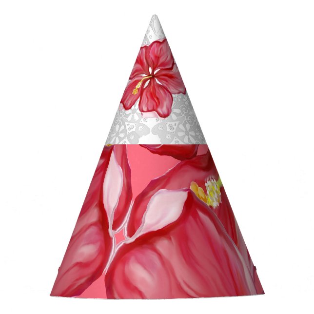 Gorro De Fiesta Hibiscus & lace RED (Anverso)