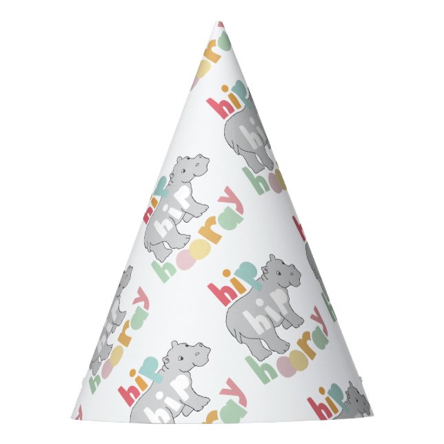 Gorro De Fiesta Hip Hip Hip Hooray Gray Hippo Dibujo Arte Animal C (Anverso)