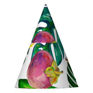 Gorro De Fiesta Hojas tropicales, frutas, gouache sin costura.
