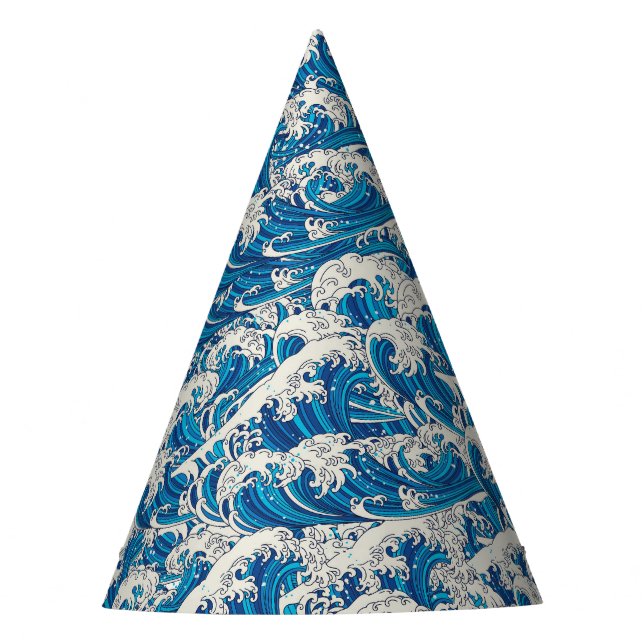 Gorro De Fiesta Hokusai el patrón de la gran ola Nautical Blue wav (Anverso)