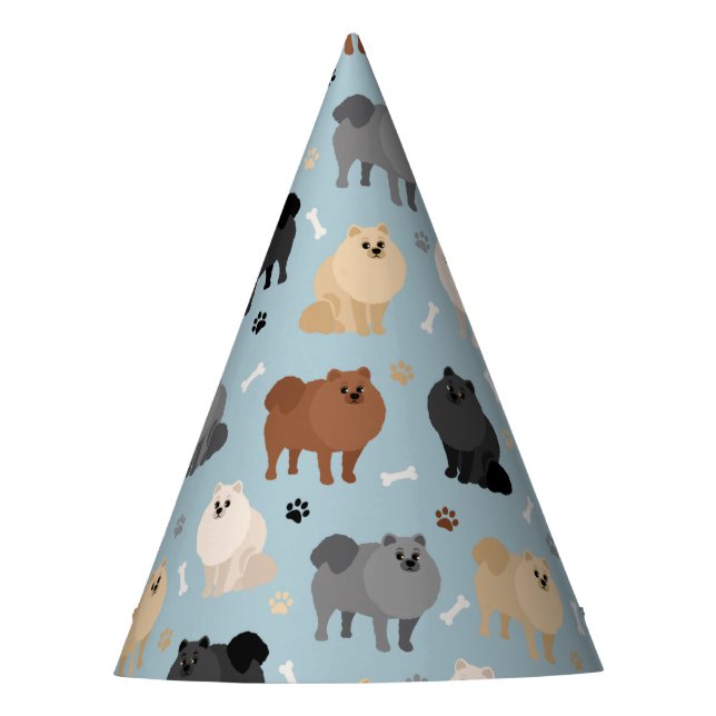 Gorro De Fiesta Huellas de púas y huesos de perro de Pomerania (Anverso)