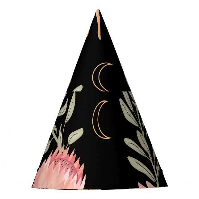 Gorro De Fiesta Hyena y Protea: fondo negro sin problemas (Anverso)