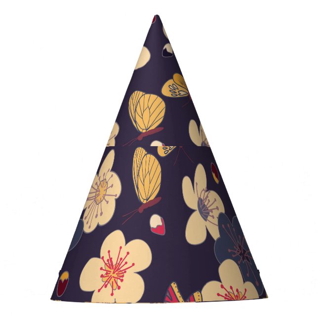 Gorro De Fiesta Impresión asiática sobre la mariposa de flores de  (Anverso)