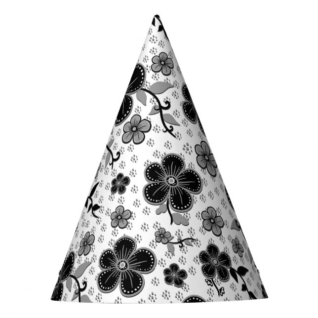 Gorro De Fiesta Impresión floral en blanco y negro (Anverso)