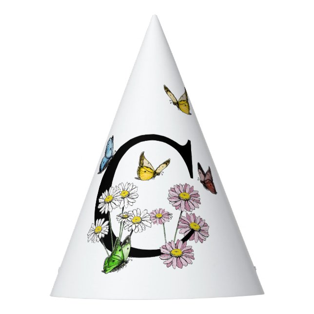 Gorro De Fiesta Letra C Monograma de mariposa floral inicial (Anverso)