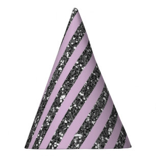 Gorro De Fiesta Lila Lavanda Purpura Brillo Plateado Rayas Fiesta