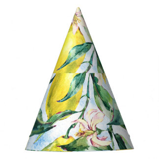 Gorro De Fiesta Limones acuarelas, rama de cítricos fresca.
