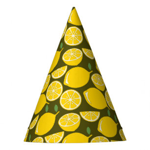 Gorro De Fiesta Limones Amarillos y Patrón Verde Oliva: Citrus Mod