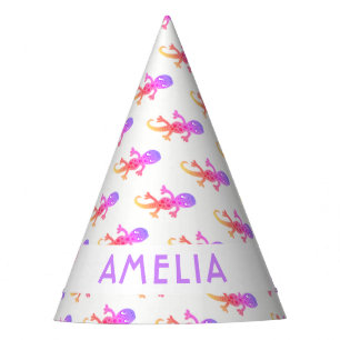 Gorro De Fiesta Lizard de arcoiris rosado lindo Gecko BIrthday