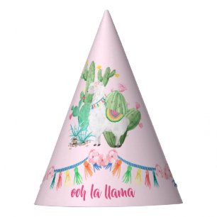 Gorro De Fiesta Llama del La de Ooh - rosa de la acuarela de la