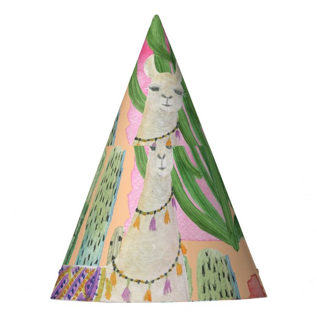 Gorro De Fiesta Llamas acuarelas, cactus: patrón sin costura. (Anverso)