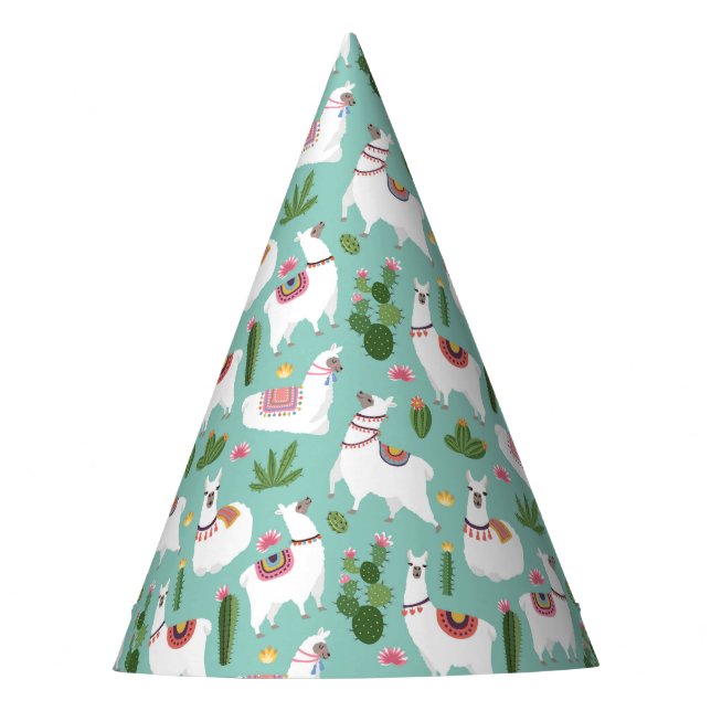 Gorro De Fiesta Llamas lindas en modelo verde azulado (Anverso)