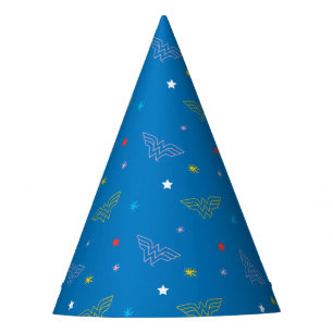 Gorro De Fiesta Logotipo de Wonder Woman y estrellas patrón azul