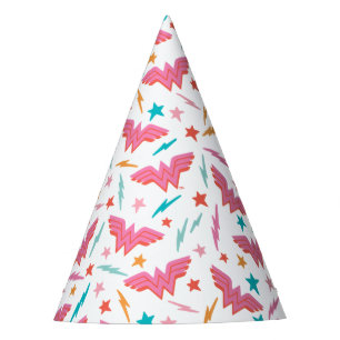 Gorro De Fiesta Logotipo rosa de Wonder Woman y patrón de relámpag