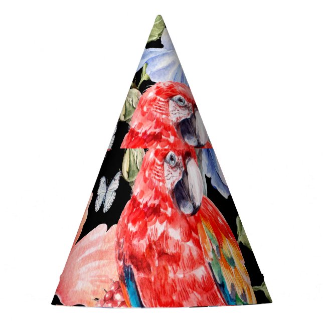 Gorro De Fiesta Loro acuarela: Romance de patrón floral. (Anverso)