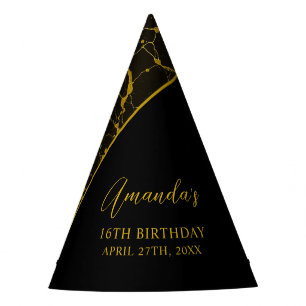 Gorro De Fiesta Lujoso dulce de mármol negro y oro 16 cumpleaños