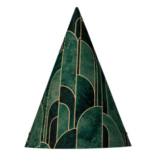 Gorro De Fiesta Lujoso patrón Art Deco Verde y Oro