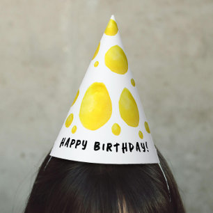 Gorro De Fiesta Lunares Amarillos Sencillos Acuarela y Tipografía 