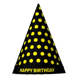 Gorro De Fiesta Lunares Amarillos sobre Cumpleaños Feliz Negro