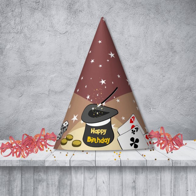 Gorro De Fiesta Magic Show Birday Party Red Kids (Magic Show Birthday Party Red Kids Party Hat, Custom Text, Color)