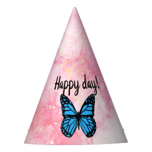 Gorro De Fiesta Magical blue butterfly pink glitter art