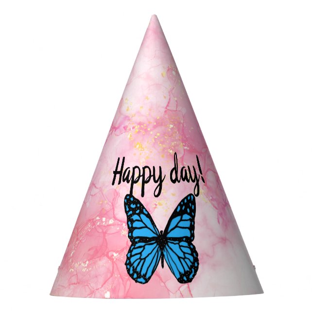 Gorro De Fiesta Magical blue butterfly pink glitter art (Anverso)