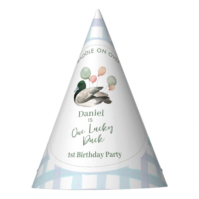 Gorro De Fiesta Mallard Lucky Duck 1st Birthday  (Anverso)