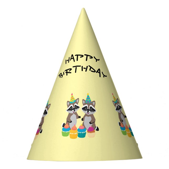 Gorro De Fiesta mapaches lindos y pastelitos feliz cumpleaños amar (Anverso)