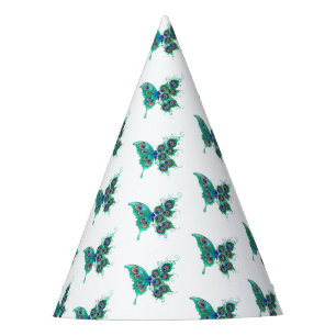 Gorro De Fiesta Mariposa con plumas de pavo real verde