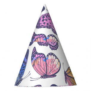 Gorro De Fiesta Mariposas acuarelas: Patrón de cosecha Pastel.