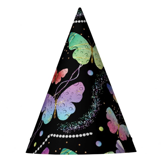 Gorro De Fiesta Mariposas elegantes violeta y azul brillante (Anverso)